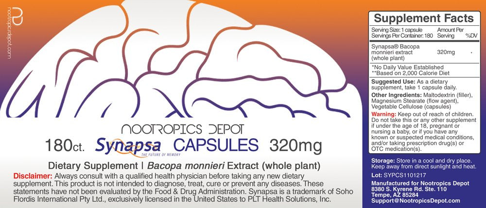 Nootropics Depot Synapsa Bacopa Monnieri Capsules, 180 Count