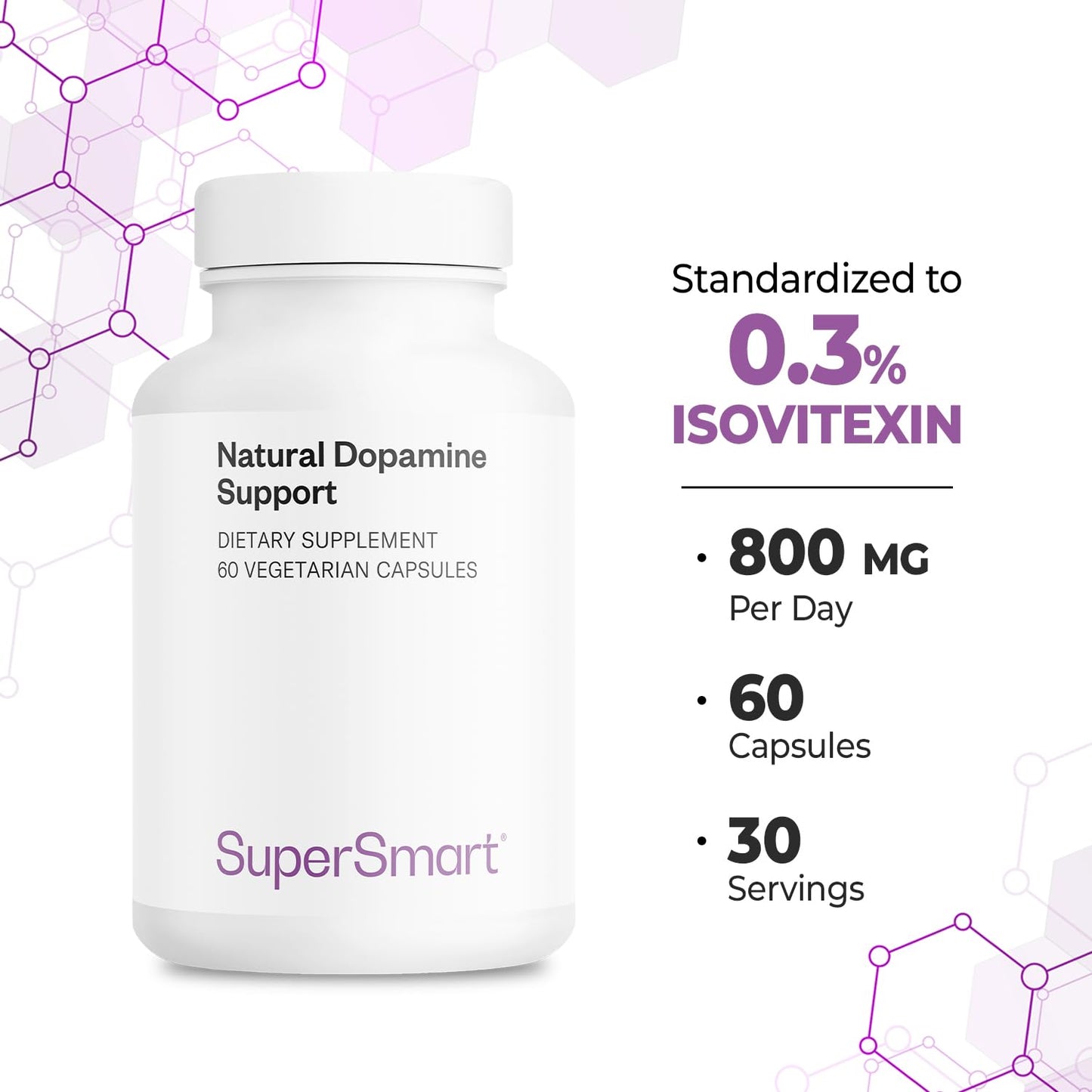 Supersmart Natural Dopamine Support 800 mg Per Day - Neuravena Extract of Avena Sativa Standardized to 0.3% Isovitexin - Brain Supplement, Non-GMO & Gluten Free, 60 Vegetarian Capsules