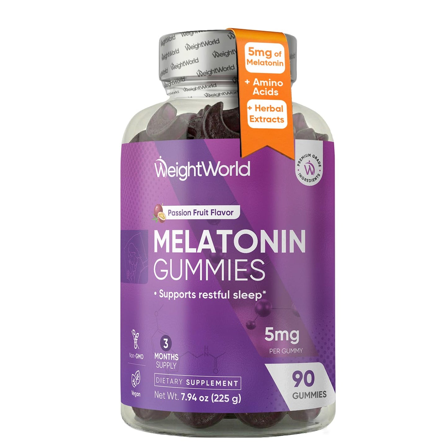 WeightWorld Melatonin 5mg Gummies for Restful Sleep, 90 Gummies