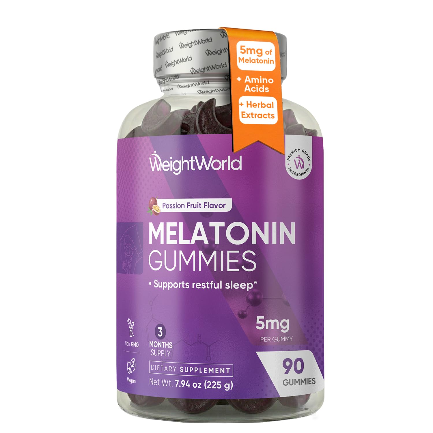 WeightWorld Melatonin 5mg Gummies for Restful Sleep, 90 Gummies