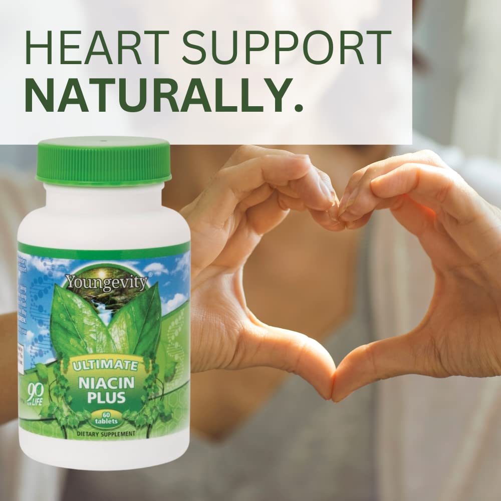 Youngevity Ultimate Niacin Plus 500 mg with Arjuna and Hawthorn Tablets, 60 Count