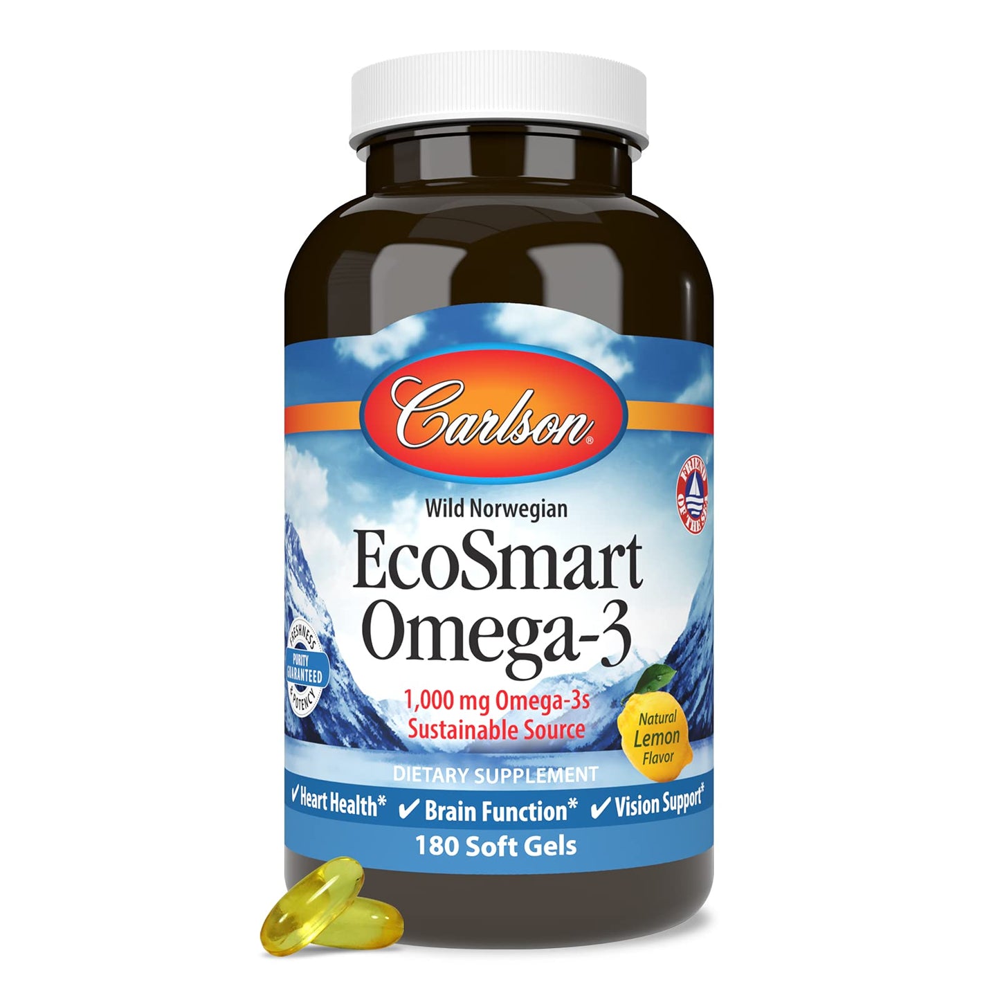 Carlson EcoSmart Omega-3, 1000 mg, Omega-3s, Calamari Oil Softgels 180
