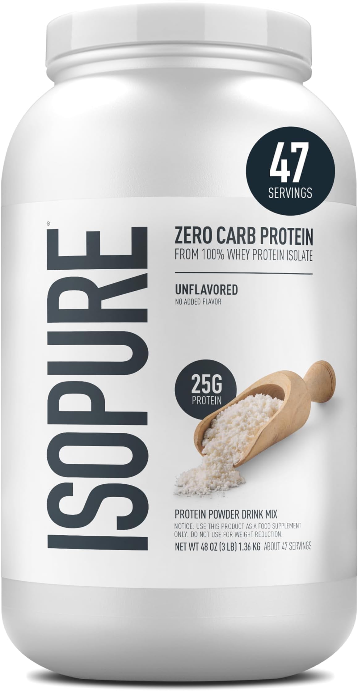 Isopure Zero Carb 100% Pure Whey Isolate Protein Powder, Unflavored, 3 Lbs, Pack of 6, 288 Servings