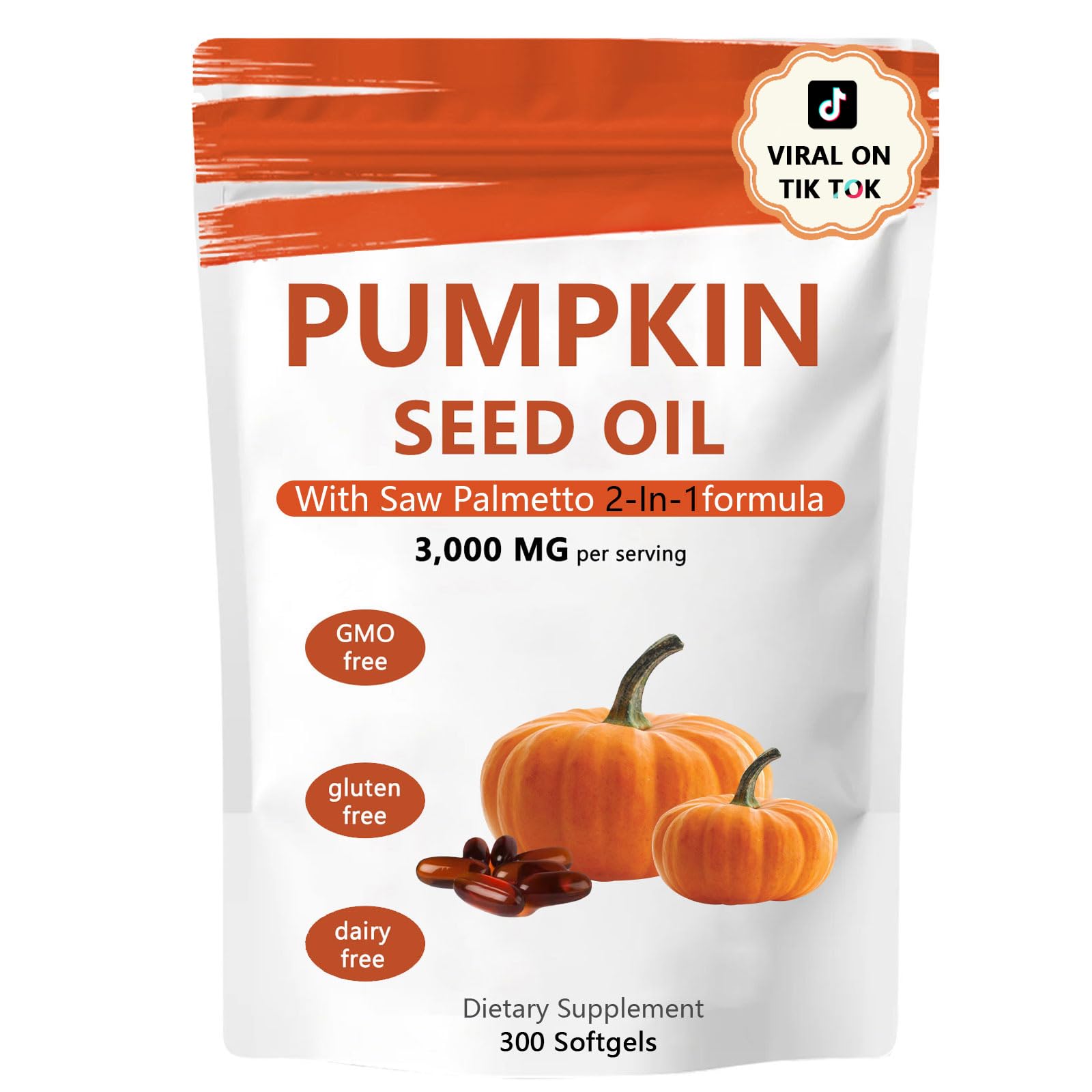 ARSYCHLL 2 in 1 Pumpkin Seed Oil with Saw Palmetto for Hair Growth Capsules, 300 Softgels
