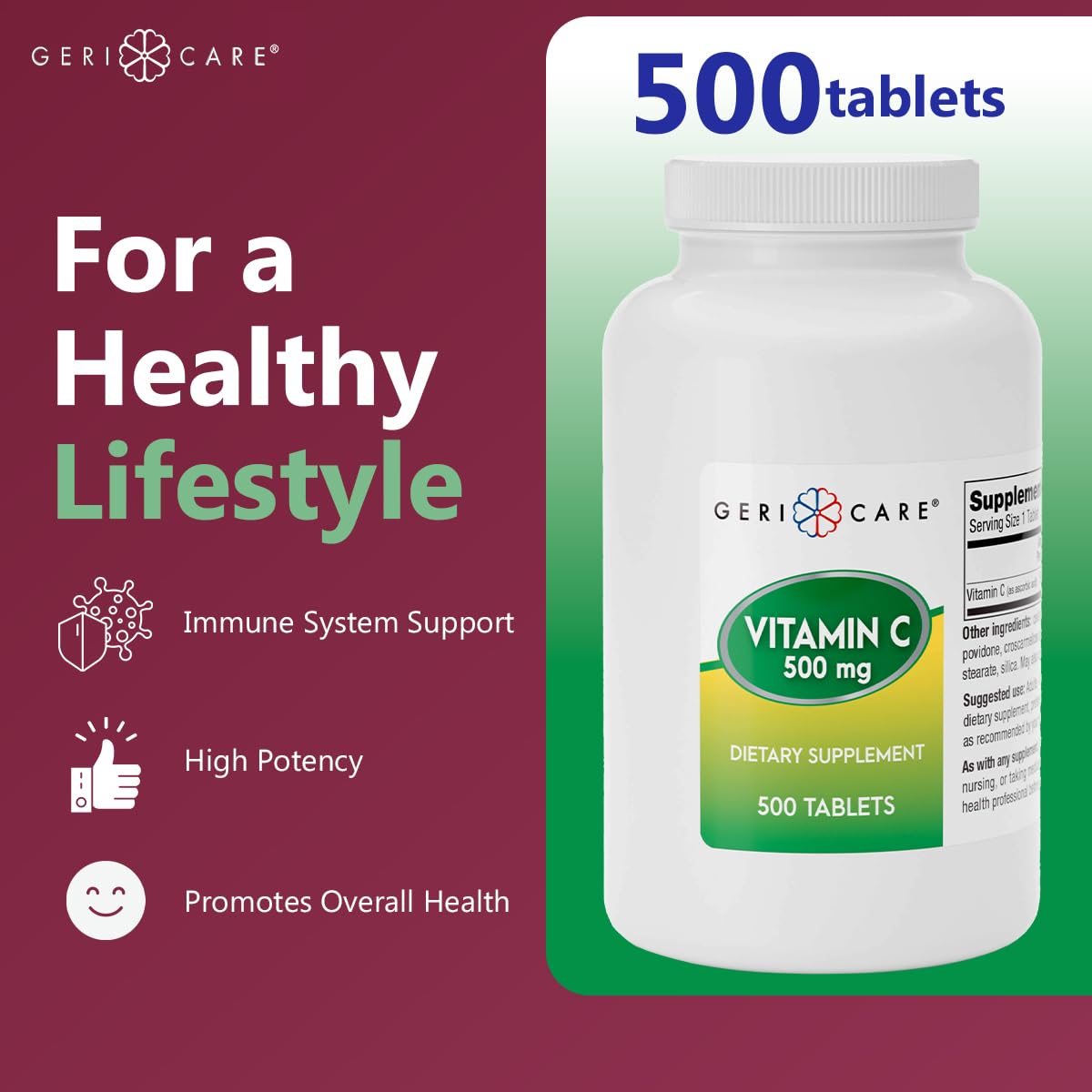 GeriCare Vitamin C 500 mg Tablet, 500 Count