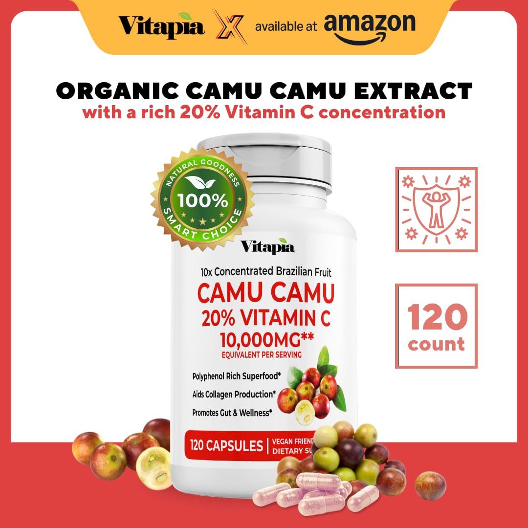 Vitapia Organic Camu Camu Extract 20% Vitamin C Capsules, 120 Count