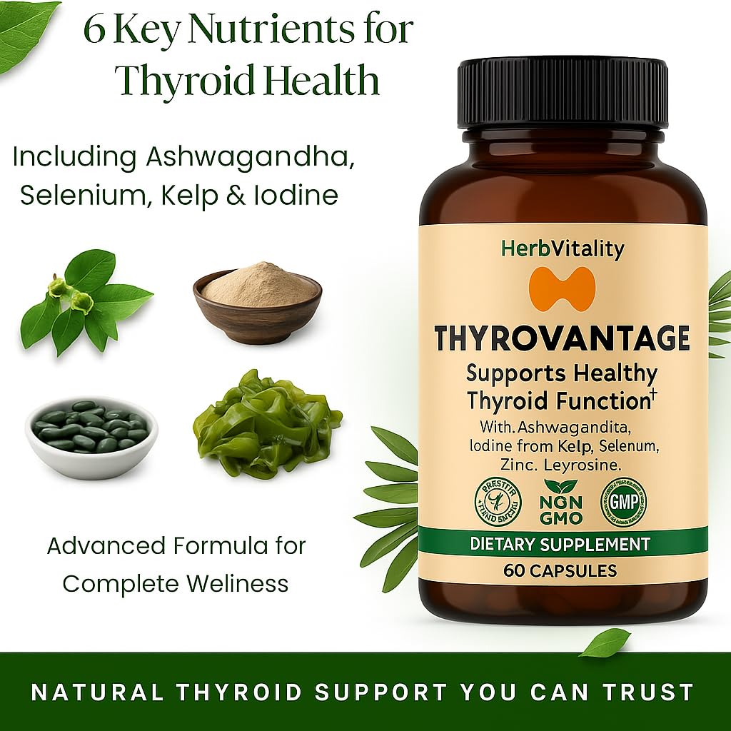 Herb Vitality Thyroid Support Supplement with Iodine, Ashwagandha & Kelp, 60 Capsules