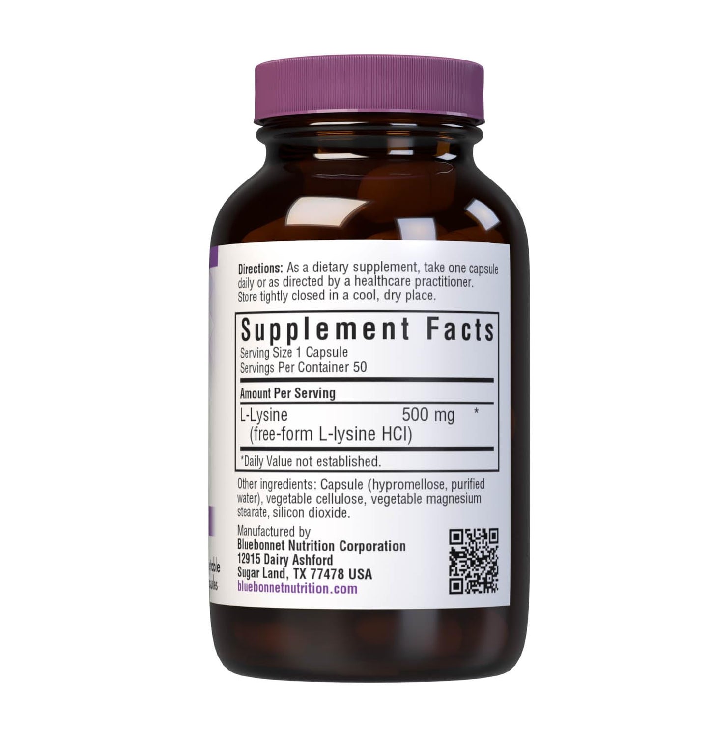 BlueBonnet L-Lysine 500 mg Capsule, 50 Capsules