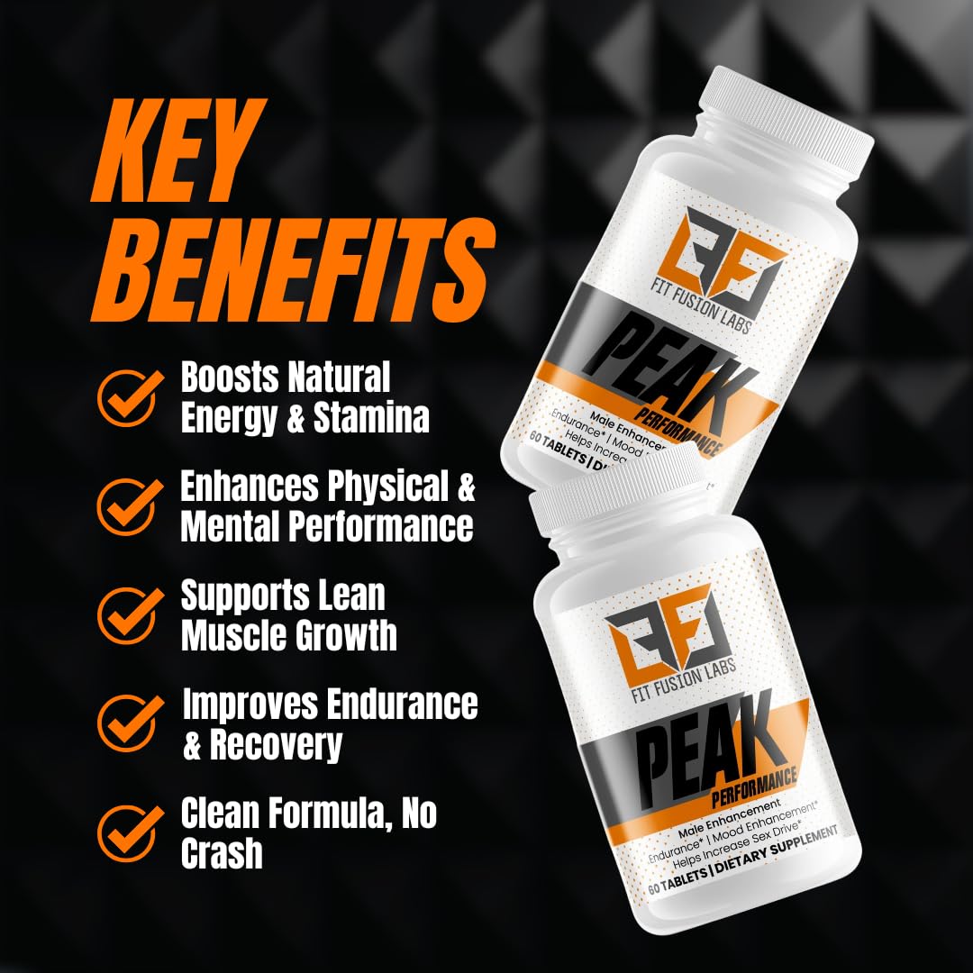 Fit Fusion Labs Peak Performance Natural Male Enhancement & Energy Booster – Tongkat Ali, Maca, Zinc & Ginseng – Supports Stamina, Strength & Recovery, 60 Tablets