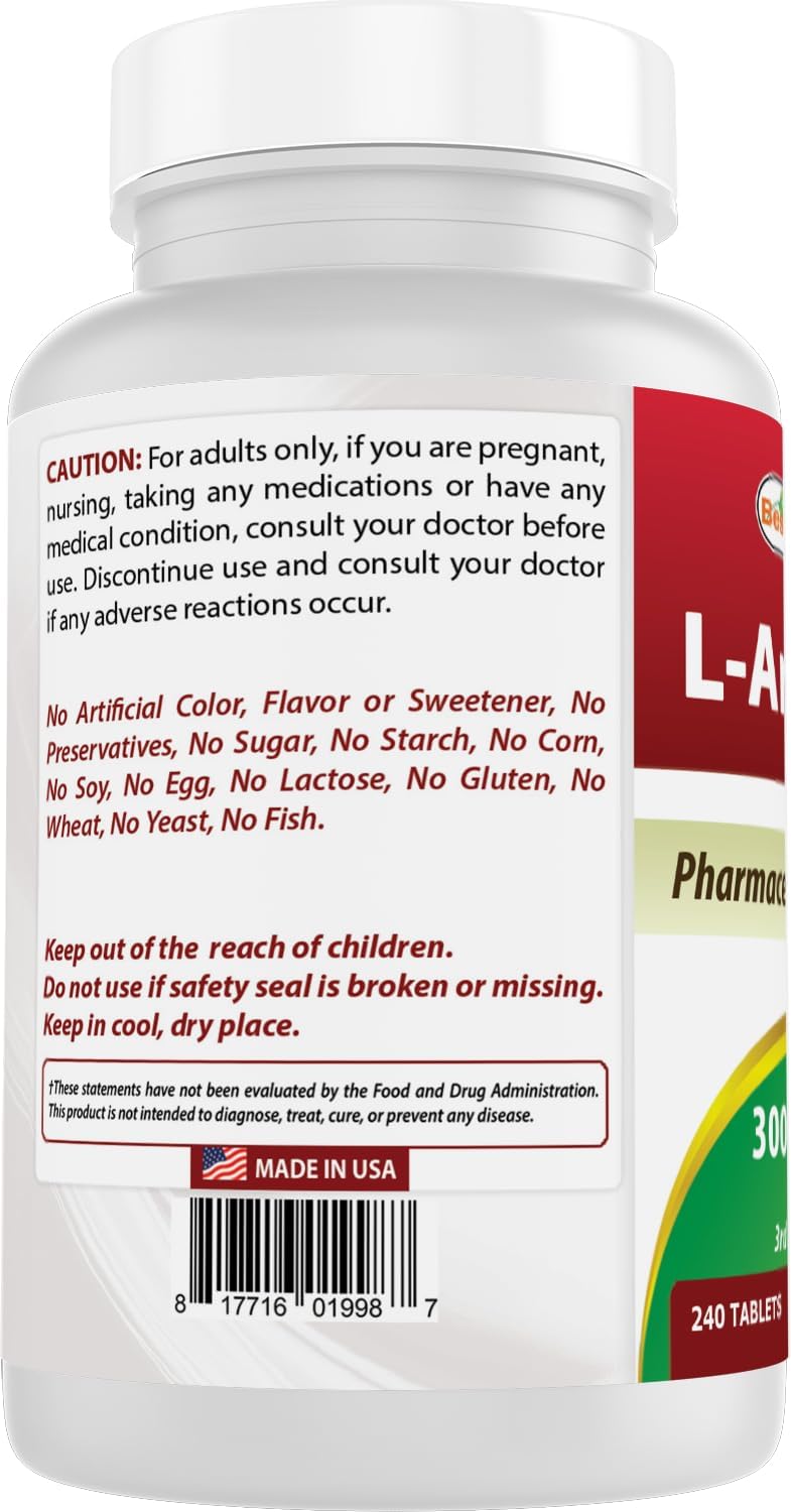 Best Naturals L-Arginine 3000mg Per Serving Tablet 240 Tablets