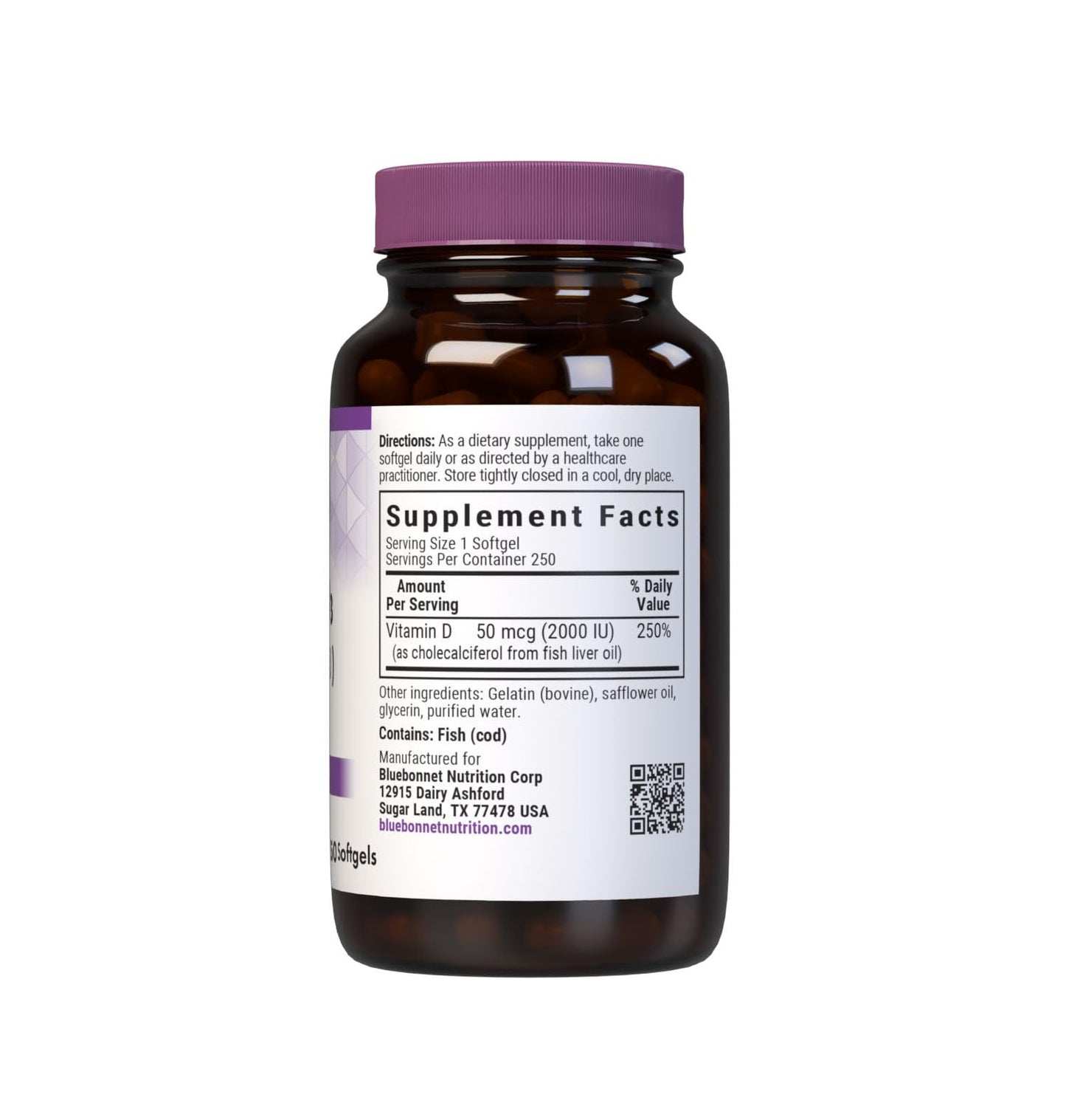 BlueBonnet Vitamin D3 2000 IU High Potency Immune Support Softgels, 250 Count