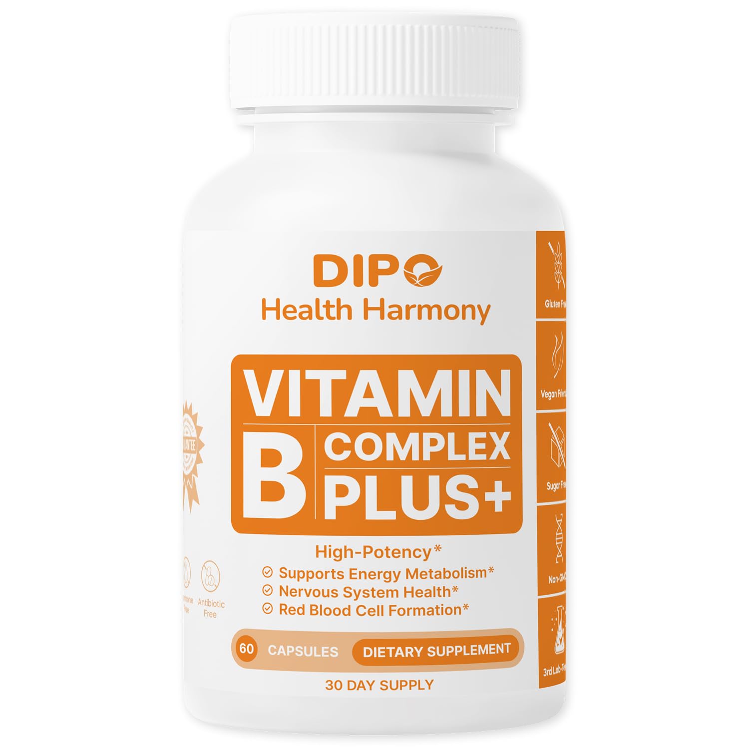 DIPO HEALTH HARMONY B-12 Complex Plus 2000mcg - Essential B Vitamins, Inositol & Choline - Hair Skin and Nails Vitamin - Supports Energy Metabolism & Brain Function - Vegan, 60 Capsules