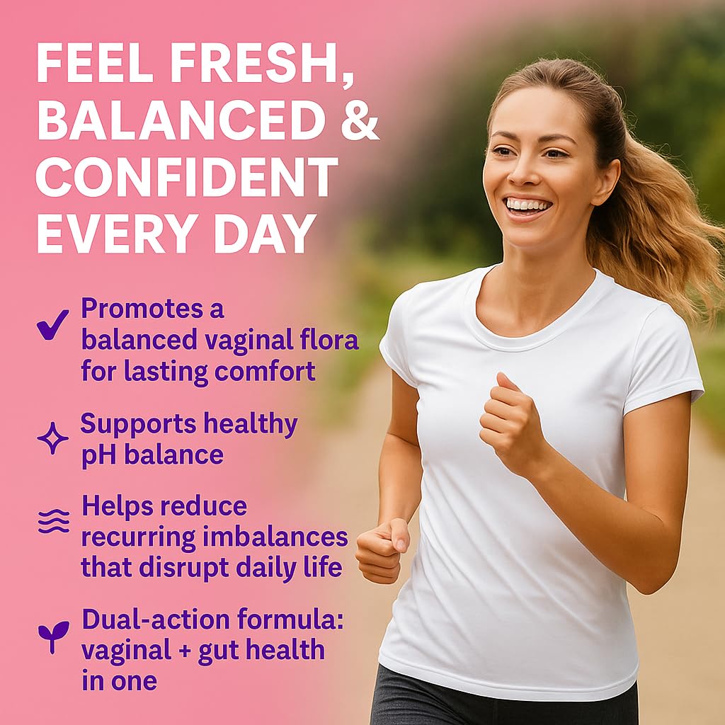 NutraHealth Vaginal Probiotic + Prebiotic for Women – Supports pH Balance, Yeast & Odor – with Lactobacillus rhamnosus, reuteri – Gut & Feminine Health, 60 Capsules