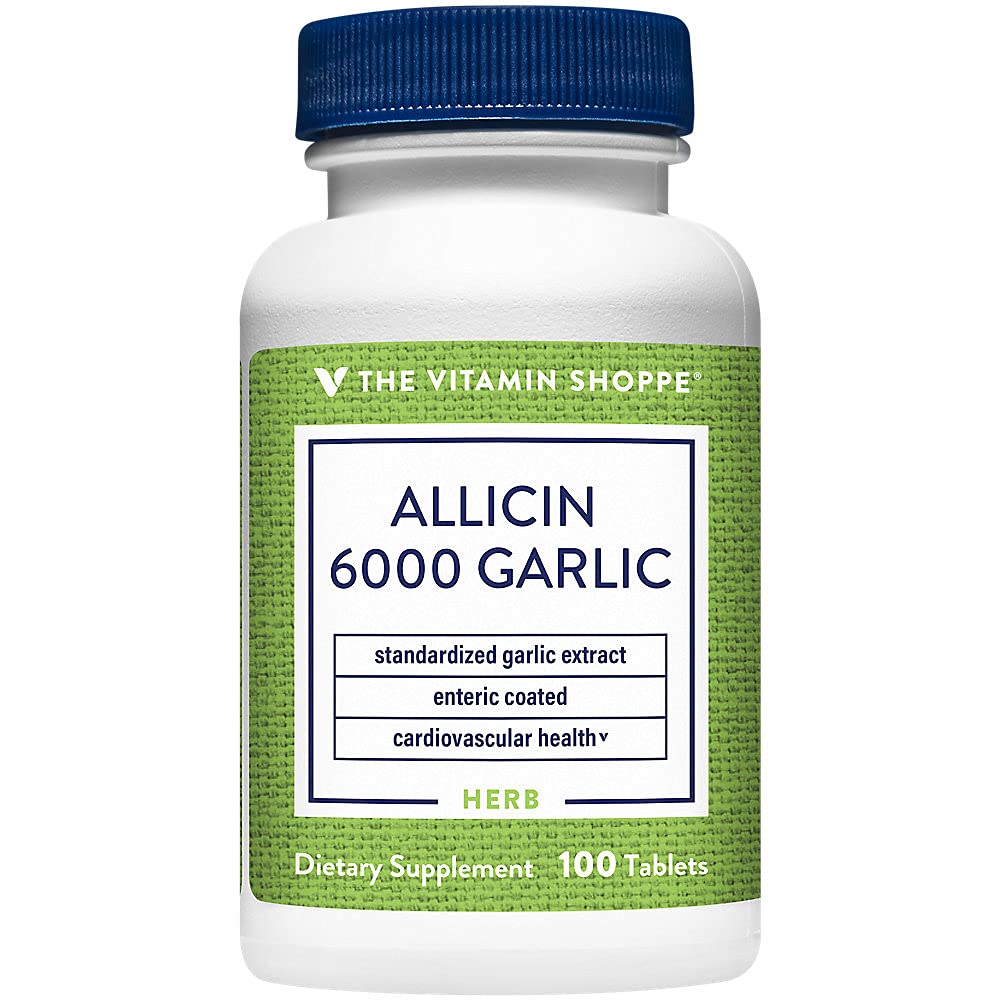 The Vitamin Shoppe Garlic Extract 6000mcg Allicin - Heart & Cholesterol Support Odorless 650mg, 100 Tablets