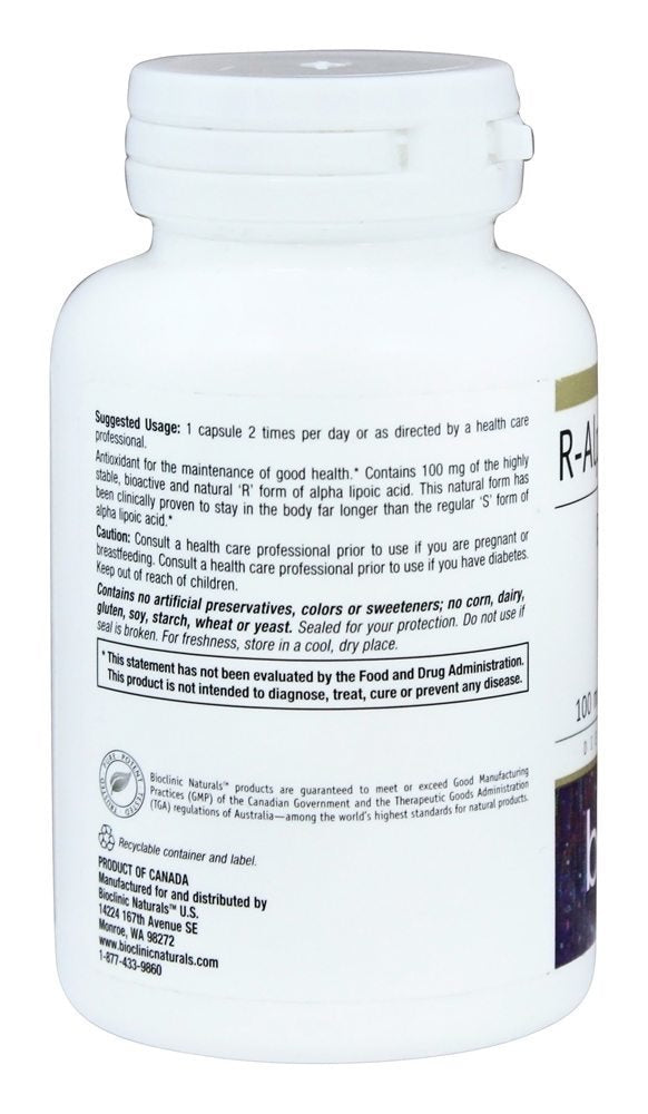 Bioclinic Naturals R-Alpha-Lipoic Acid 100mg Capsules 60 Count