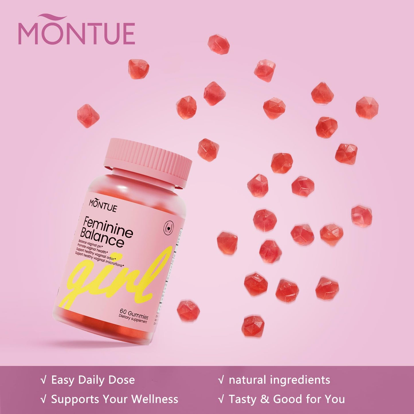 Montue Premium Diamond Feminine Balance Gummies, 60 Gummies