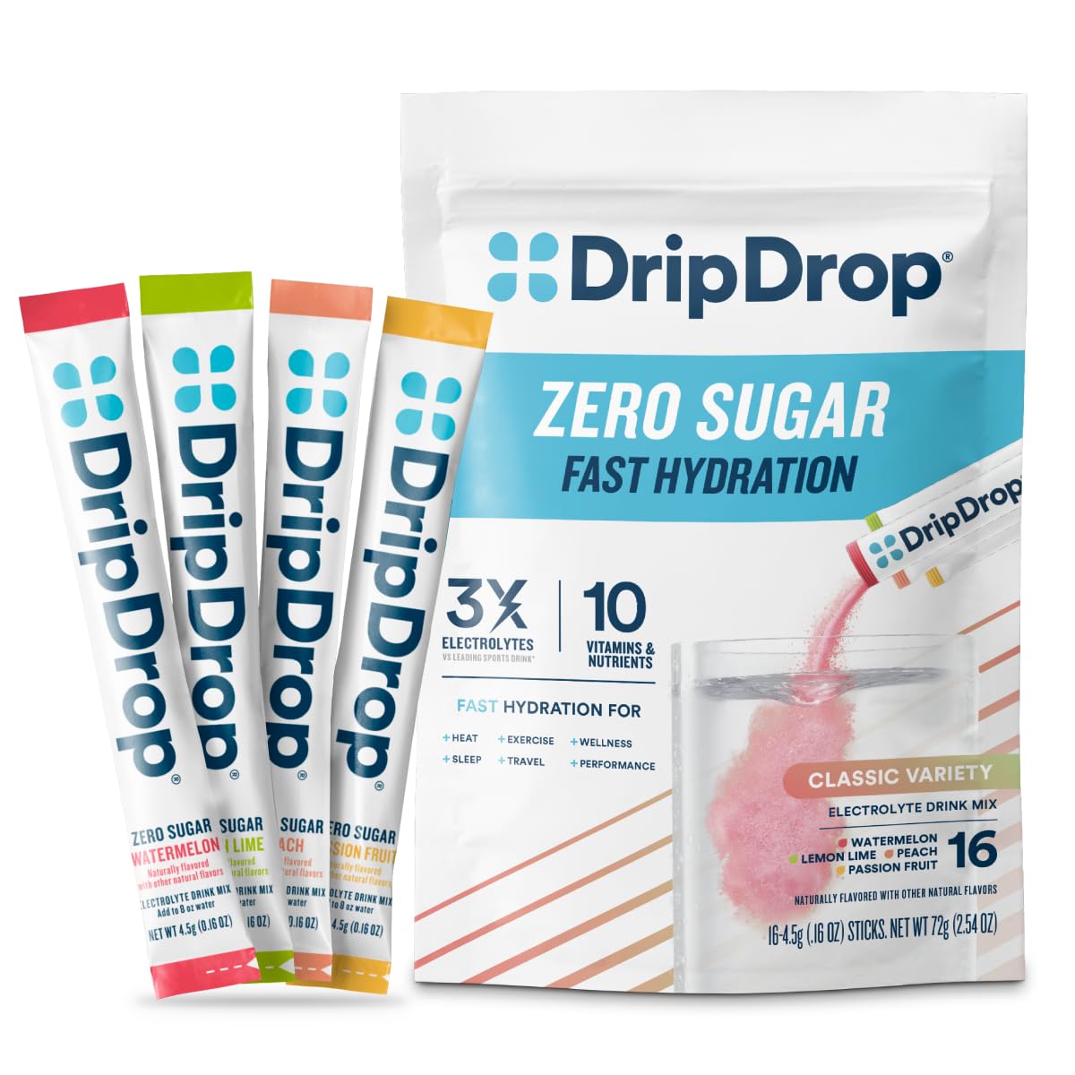 DripDrop Hydration Sugar Free Electrolyte Packets Variety Pack Powder 16 Count