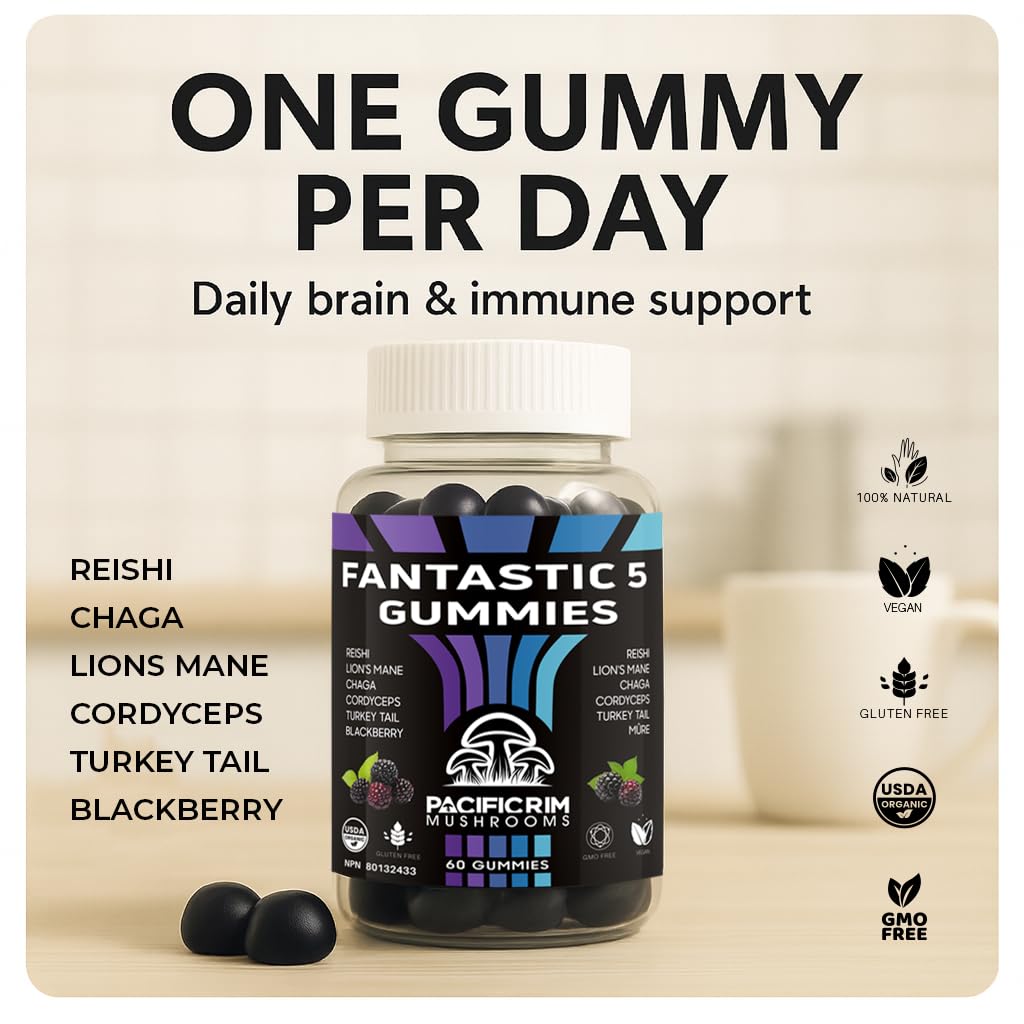 Pacific Rim Mushrooms Fantastic 5 Organic Mushroom Gummies 60 Gummies