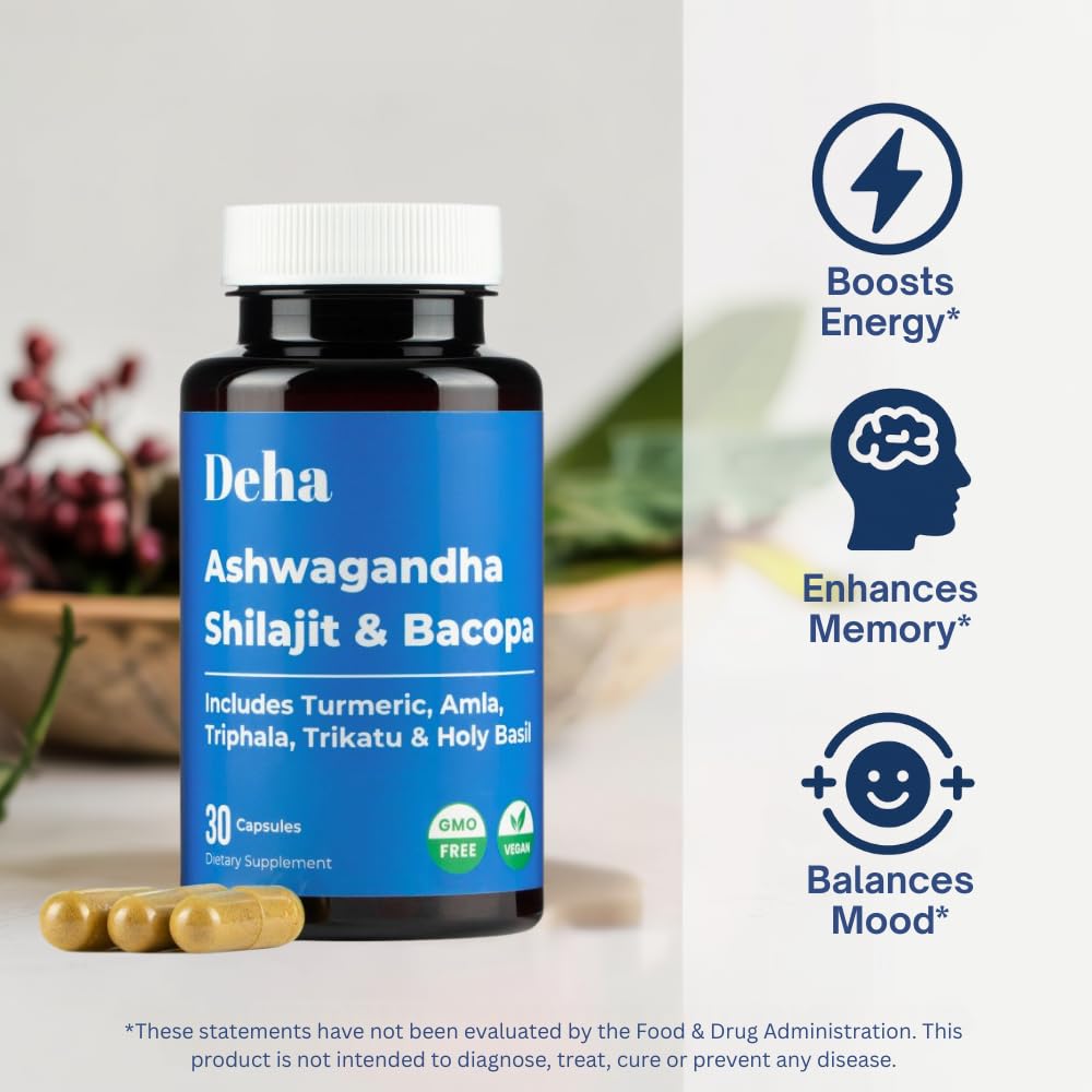 Deha Ashwagandha Shilajit Bacopa Capsules, 30 Count