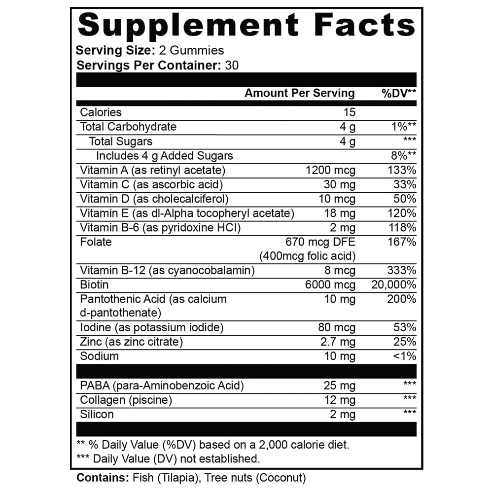 PRIMAL HAIR Hair, Skin and Nails Gummies with Biotin & Collagen Gummy, 60 Count
