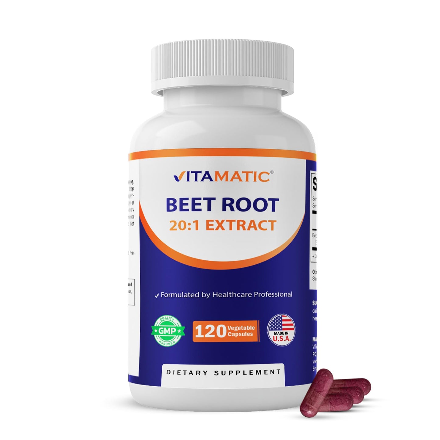 Vitamatic Beet Root 20:1 Extract Capsules 800 mg – Nitric Oxide Support – Non-GMO, Gluten Free – 120 Veggie Capsules
