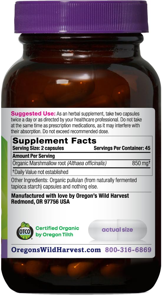 Oregon's Wild Harvest Marshmallow Organic Herbal Supplement Capsule, 90 Count
