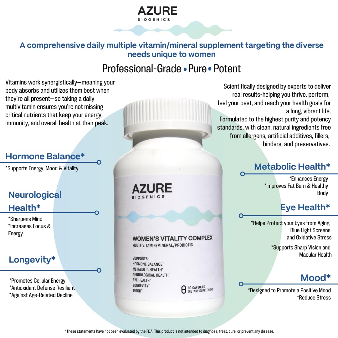 Azure Biogenics All-in-One Multivitamin for Women, Minerals & Probiotics Capsule 90 Count
