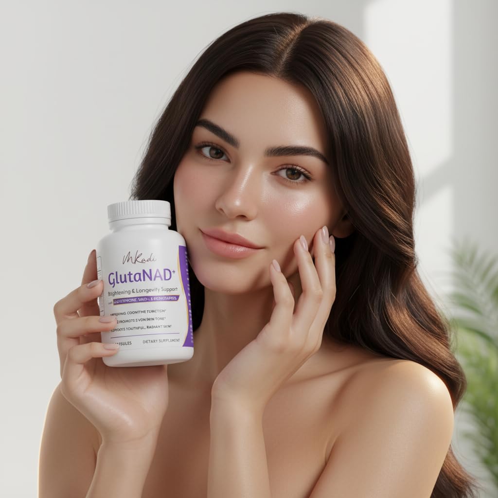 MKADI GlutaNAD+ Brightening & Longevity Support, L-Glutathione & NAD+ Antioxidant Complex, 60 Capsules