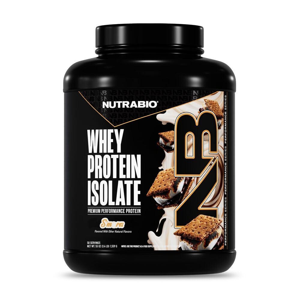 NutraBio 100% Whey Protein Isolate Protein Powder S'Mores, 55 Servings