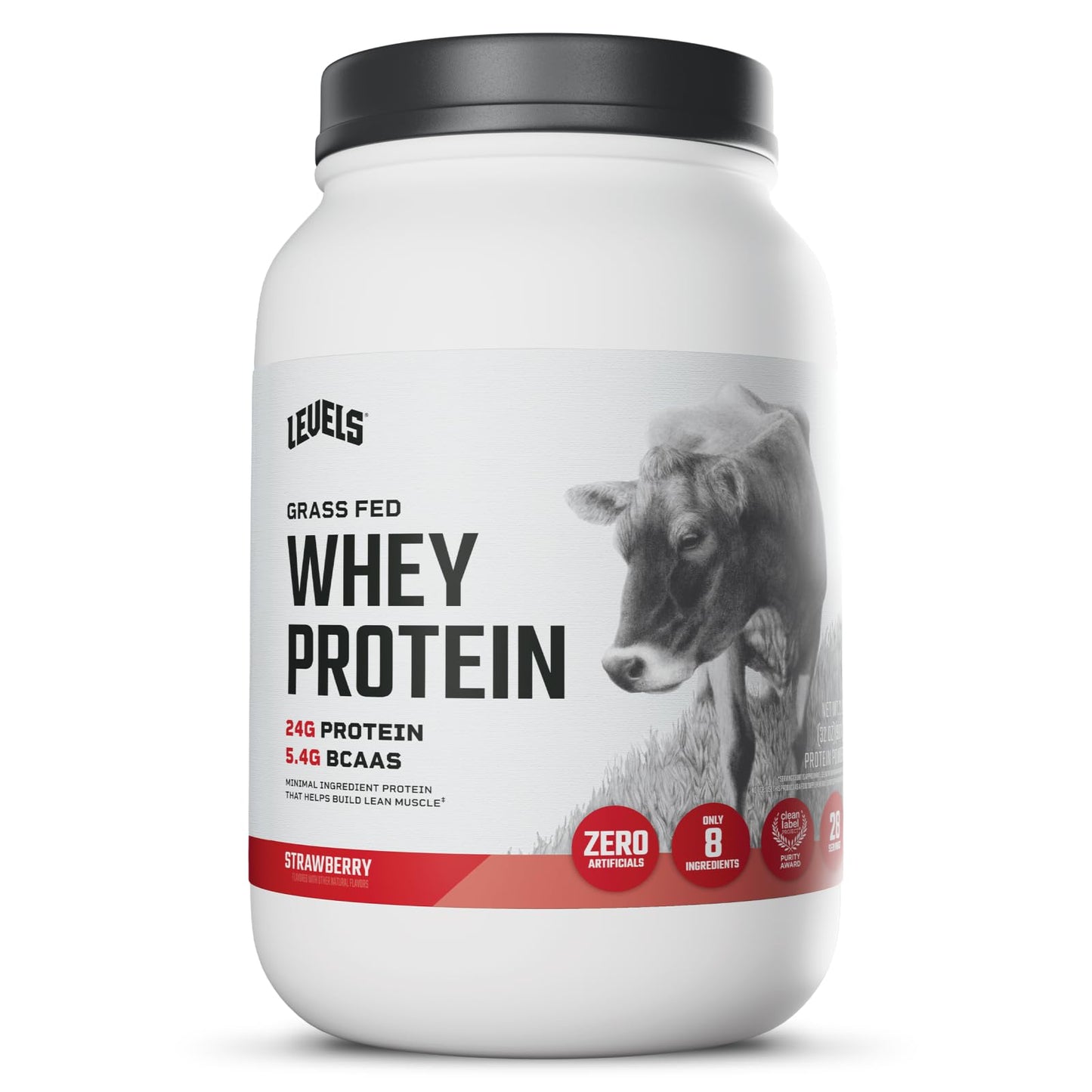 Levels Nutrition Grass Fed Whey Protein Powder, Strawberry, 32 Servings
