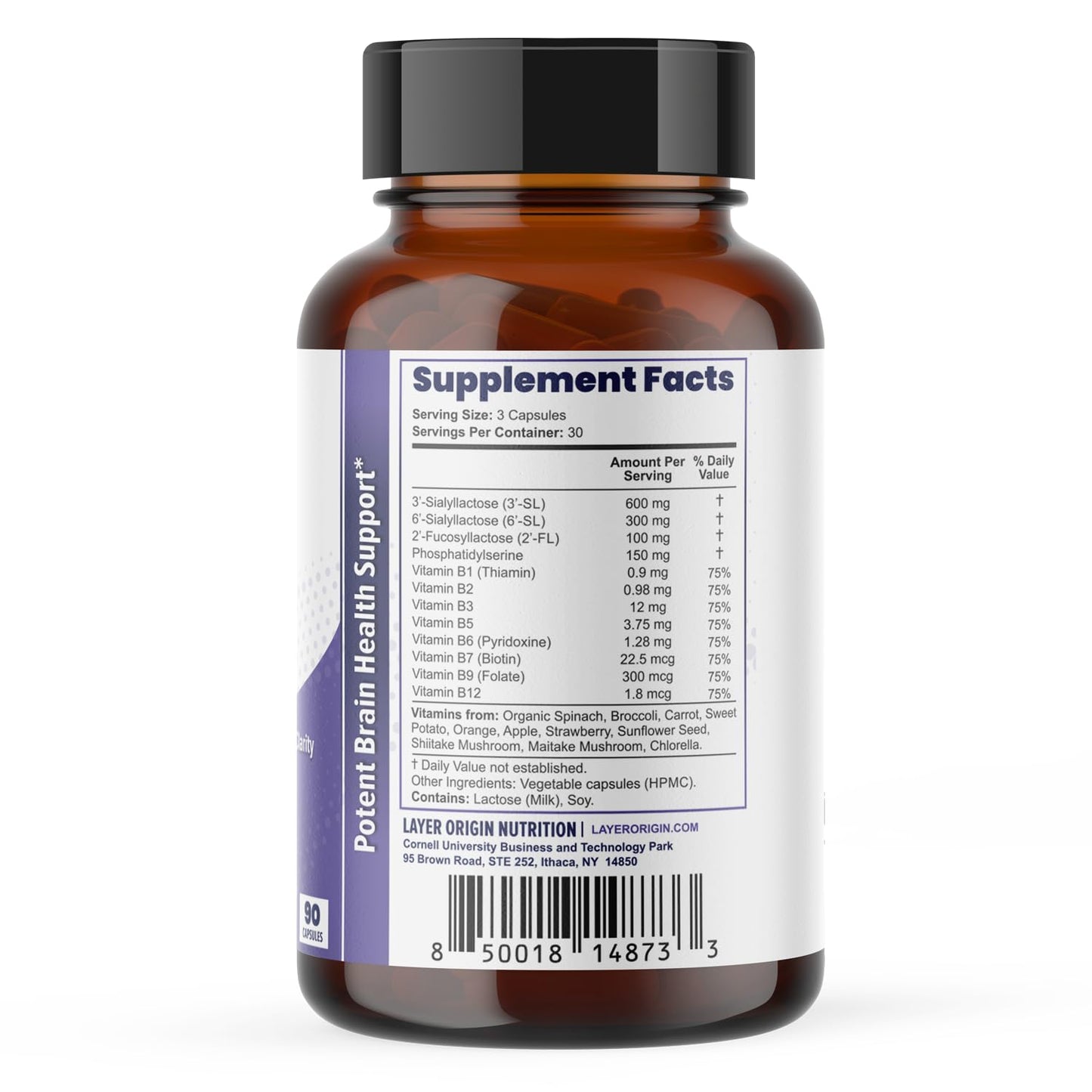 Layer Origin Brain Performance with HMO 3'SL, 6'SL Brain Prebiotics, Phosphatidylserine for Memory, Focus & Clarity Capsule, 60 Count