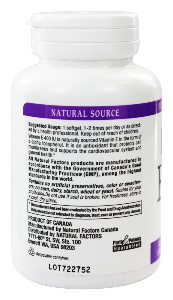 Natural Factors Mixed Vitamin E 400 IU with Mixed Tocopherol Softgels, 90 Count