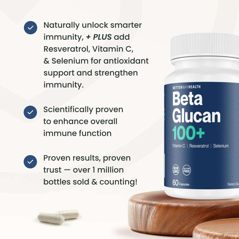 Better Way Health Advanced Immune Readiness 1,3/1,6 Beta Glucan with Vitamin C, Selenium & Resveratrol Capsules, 60 Capsules