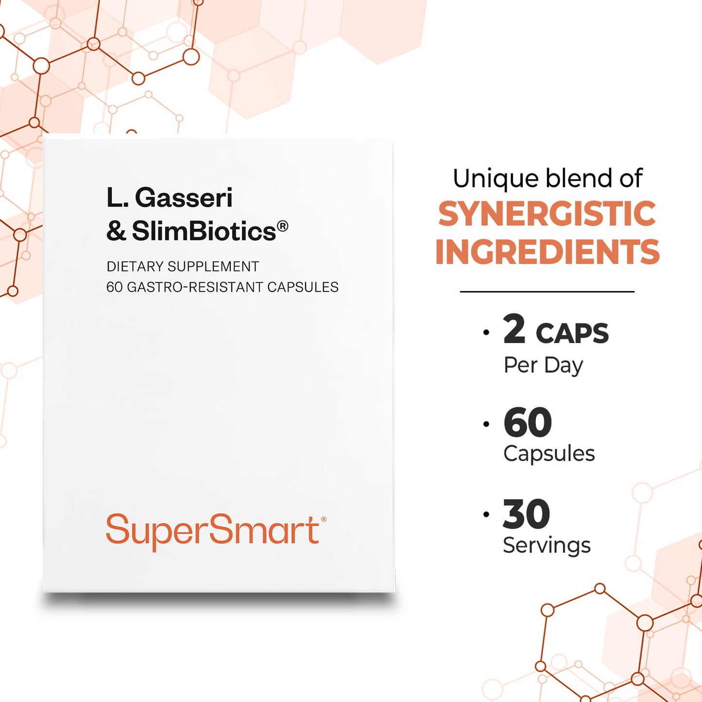 Supersmart L. Gasseri & SlimBiotics (Advanced Formula) Probiotic Supplement Gastro-Resistant Capsules, 60 Capsules