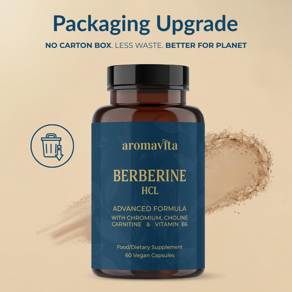 AROMAVITA Premium Berberine HCL – Rebersa® 500mg, ACV, Chromium, Choline, L-Carnitine & B6 – to Reduce Appetite and Cravings for Clinically Proven Weight Loss & Lipid Metabolism, Capsules, 60