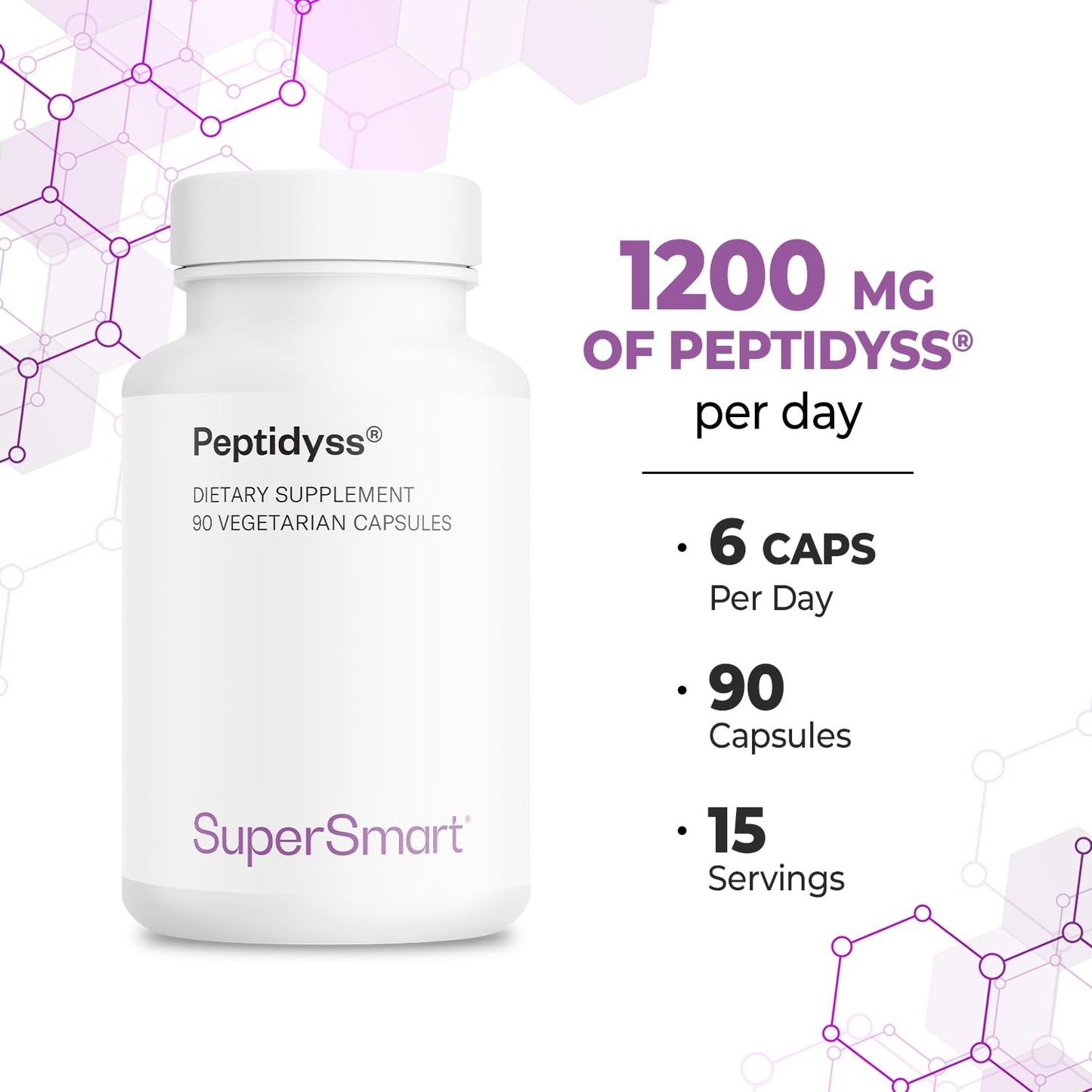 Supersmart Peptidyss 1200mg per Day (Patented & High Potency) Fish Protein Hydrolysate Supplement – Peptides & Amino Acids Complex, Non-GMO & Gluten Free, 90 Capsules