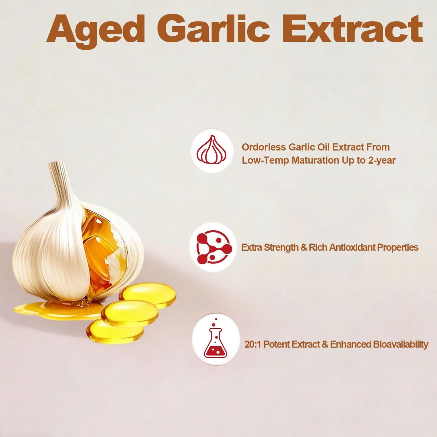 Axathibllu Aged Garlic Extract Odorless 15:1 Extract & 2-Year Low-Temp Aging Softgel, 300 Softgels