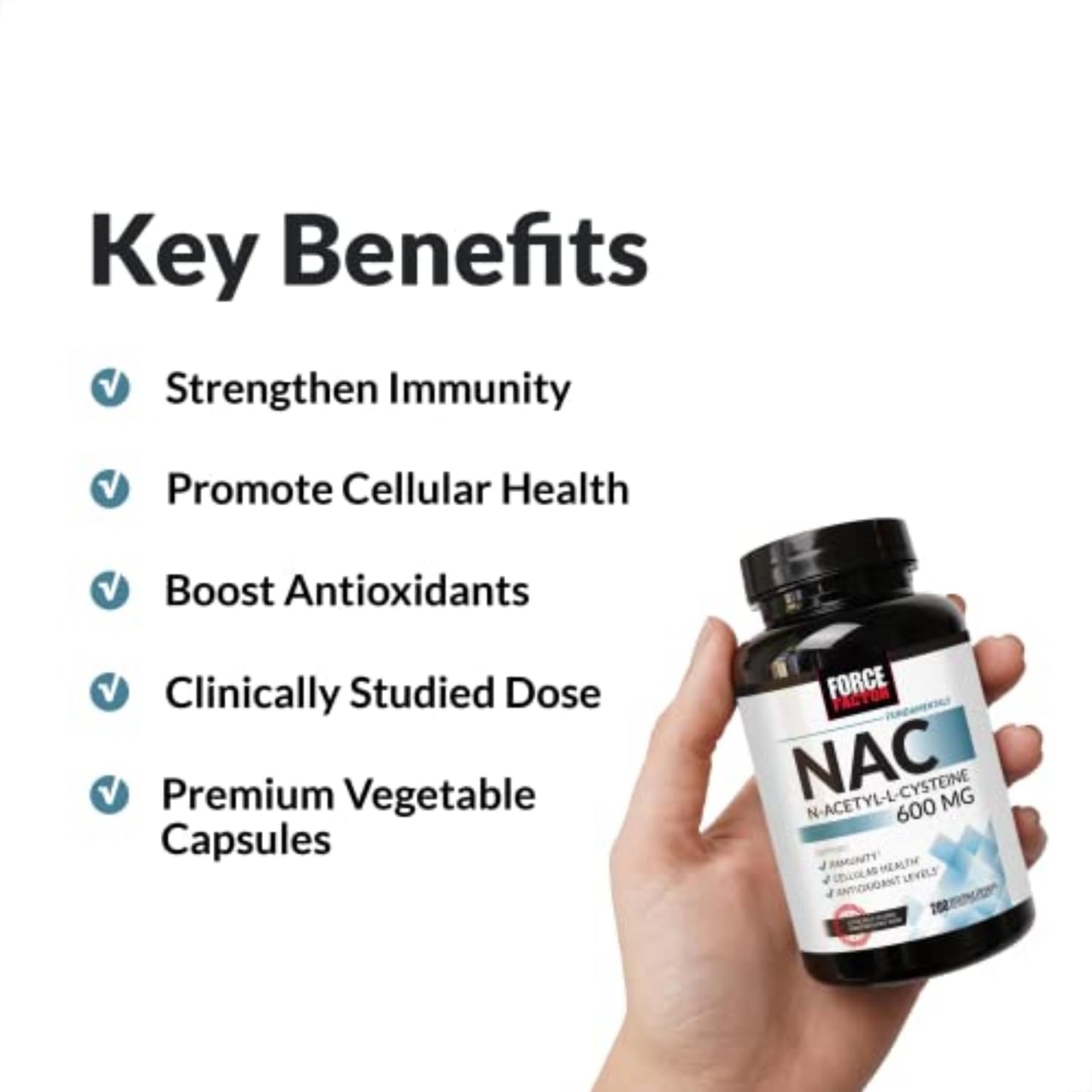 Force Factor NAC 600 mg N-Acetyl Cysteine Capsule, 200 Count