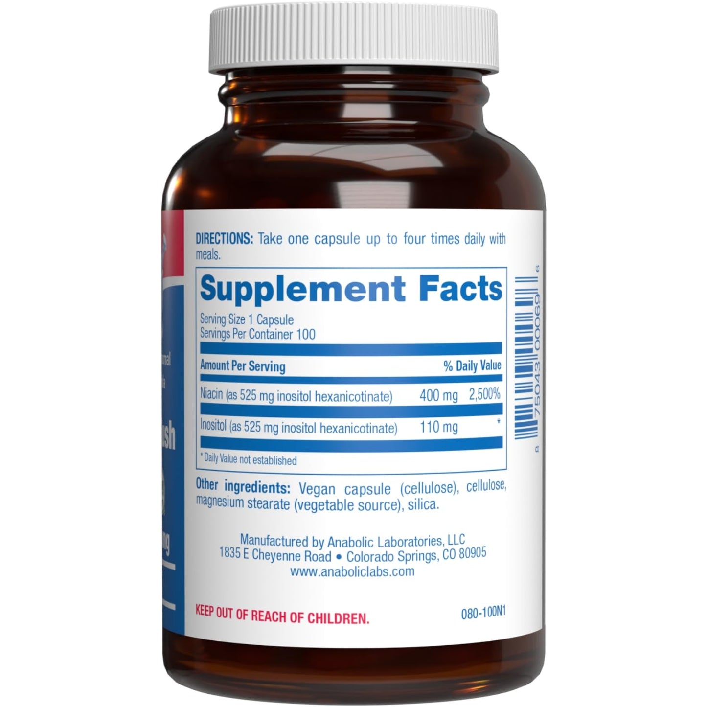 Anabolic Laboratories Flush Free Niacin Vitamin B3 High Absorption Capsules 100 Count
