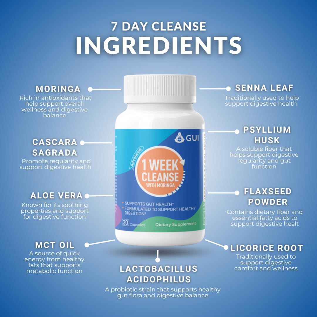 GUI Advanced 1 Week Cleanse with Moringa Advanced Gut & Colon Support 30 Capsules
