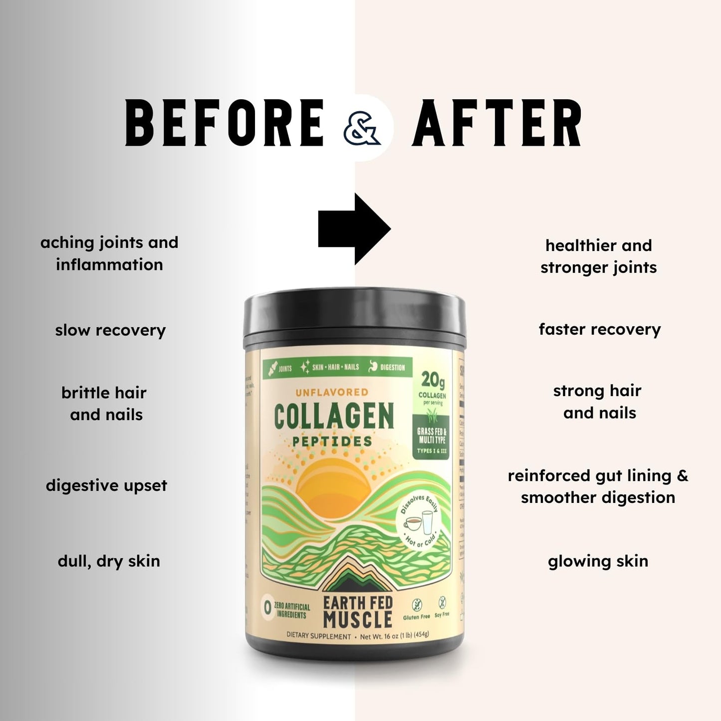 Earth Fed Muscle Collagen Peptides Powder Unflavored 16 oz