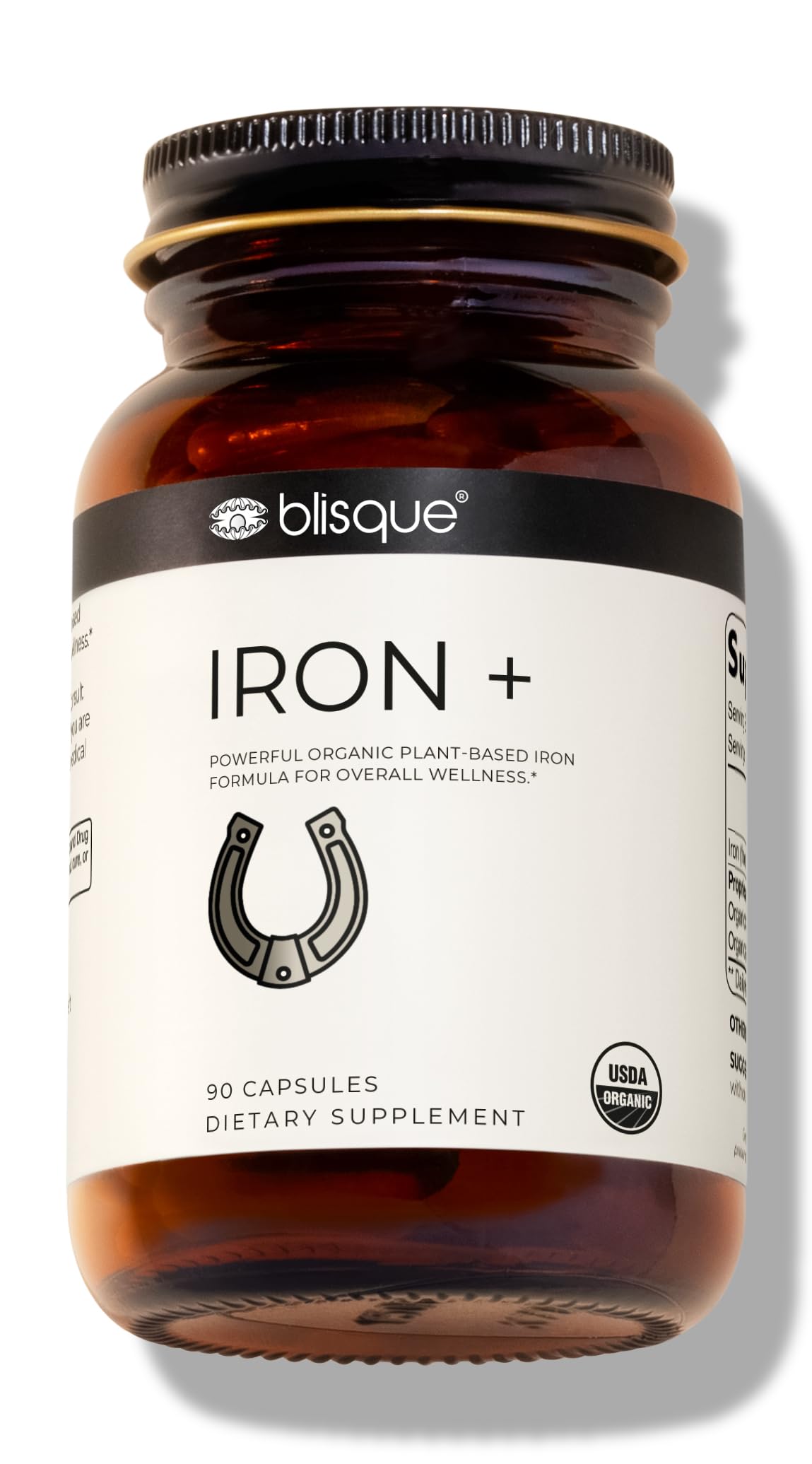 Blisque Organic Plant-Based Iron Formula for Blood Health, Immune Support, and Energy from Organic Curry Leaf Extract, 90 Capsules