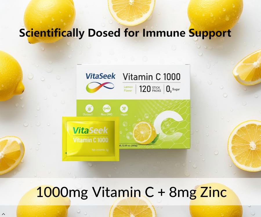 VitaSeek Vitamin C Powder Packets, Sugar Free Lemon Flavor, 120 Packets