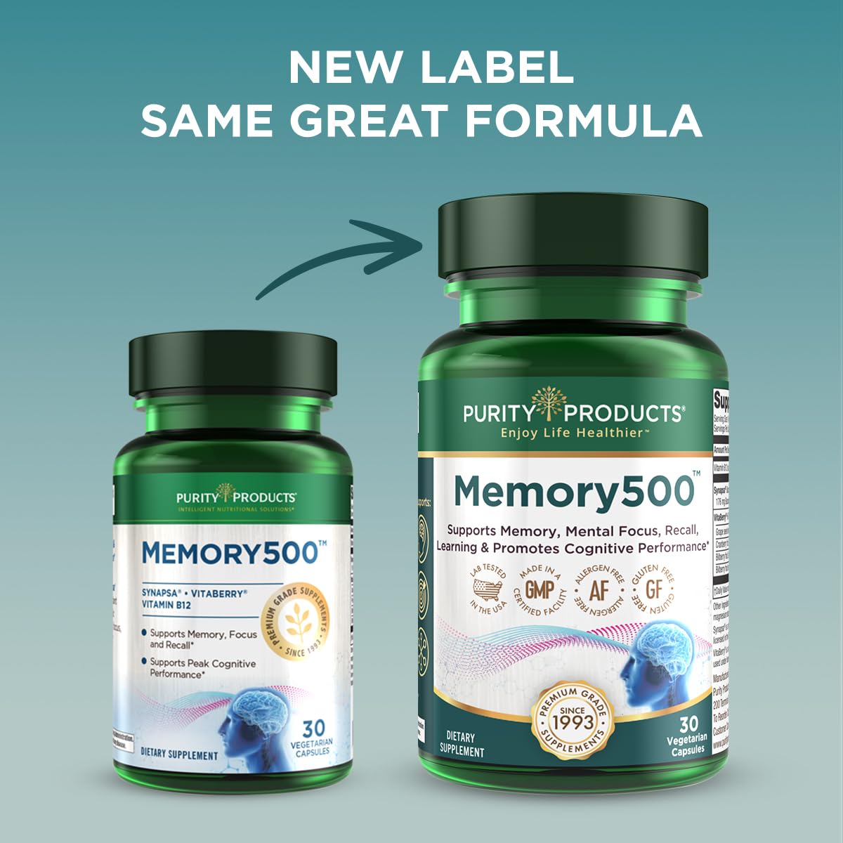 Purity Products Memory500 Bacopa monniera/Brahmi Elite Nootropic Complex Capsules, 30 Count