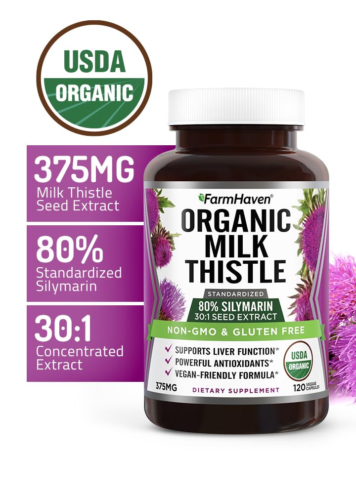 FarmHaven USDA Organic Milk Thistle Capsules 120 Count