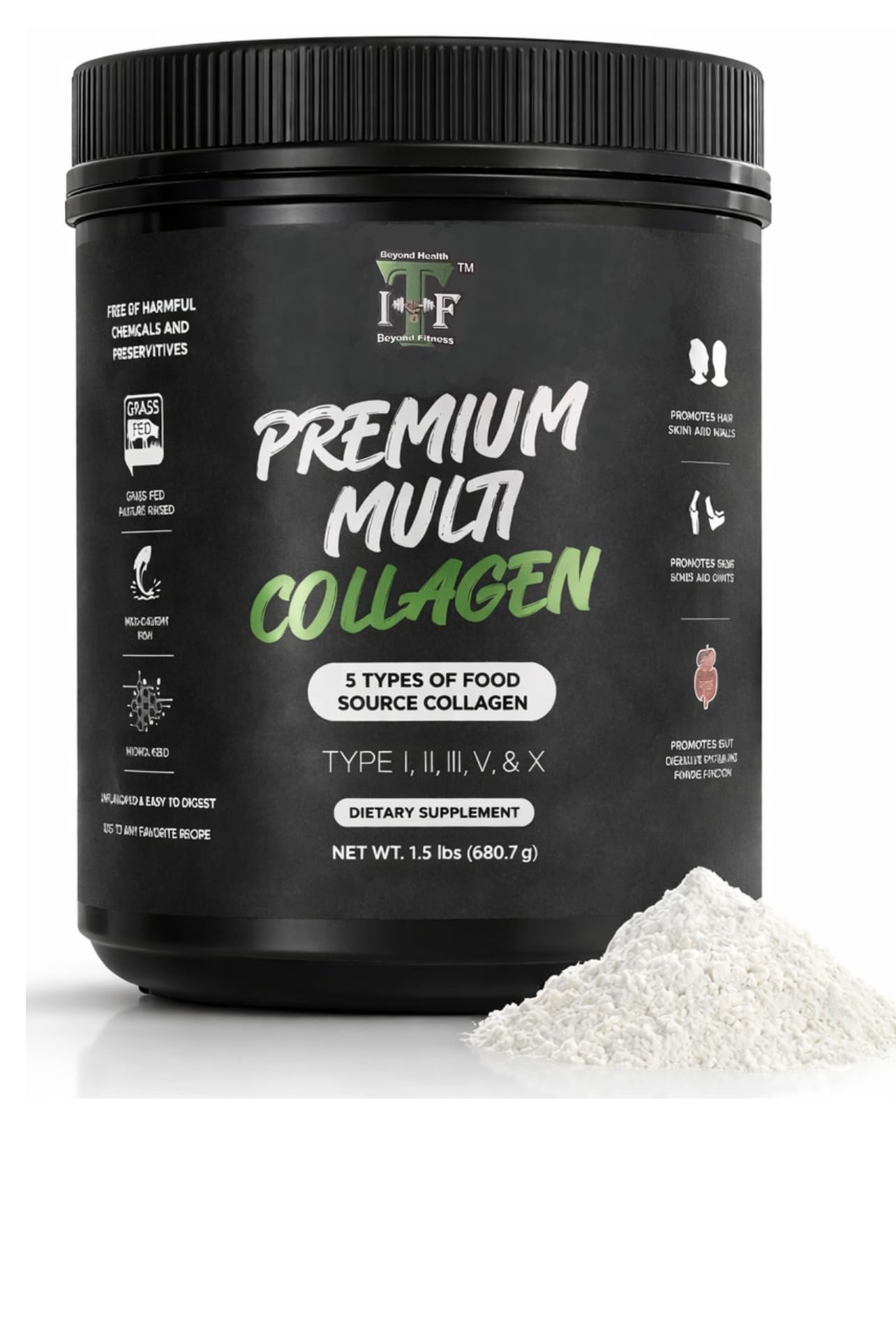 Impact Total Fitness Multi Collagen Peptides Powder, Unflavored, 24 Servings