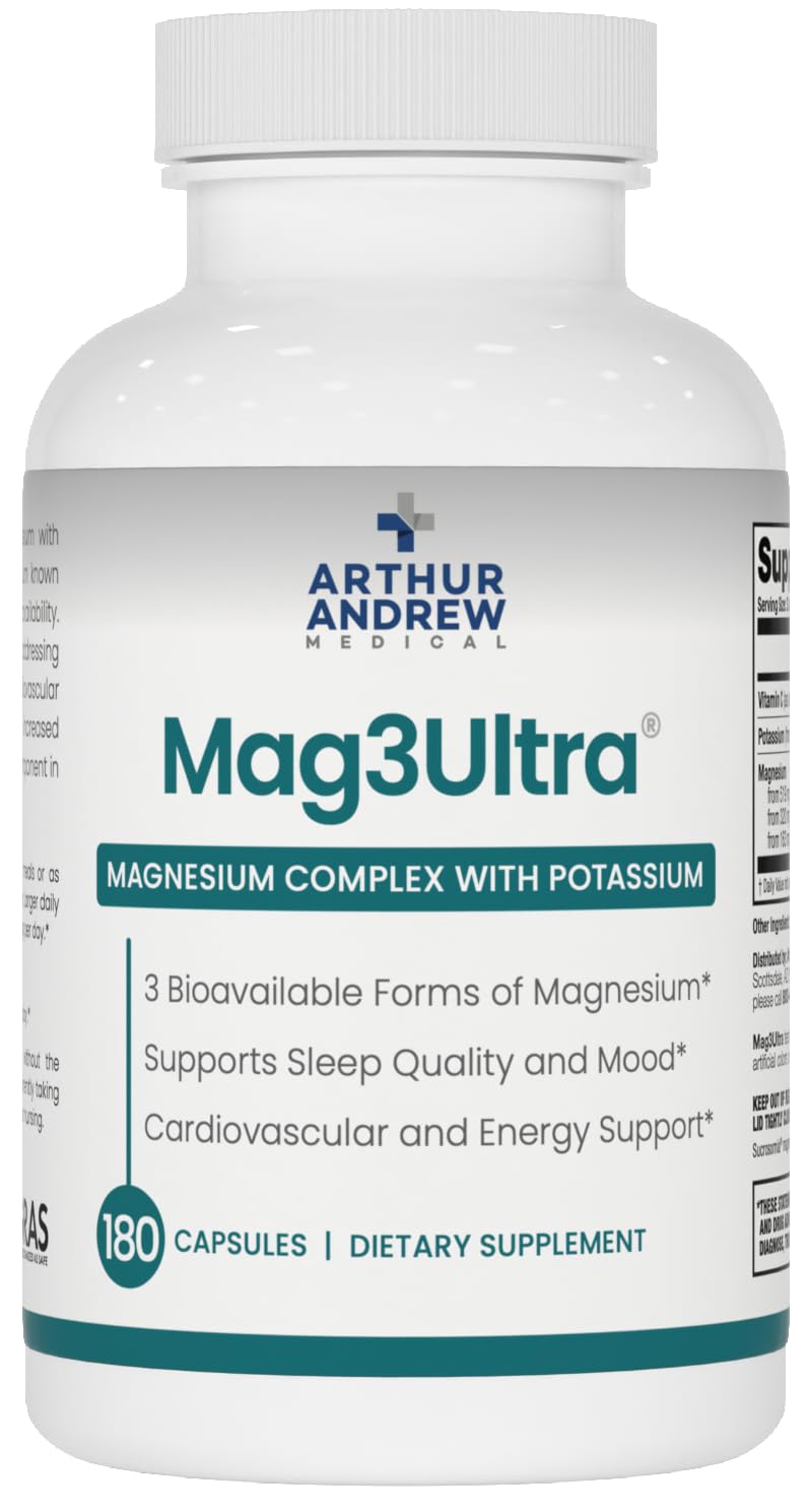Arthur Andrew Medical Mag3Ultra Triple Magnesium Supplement Sucrosomial Bisglycinate Taurate Capsules, 180 Count