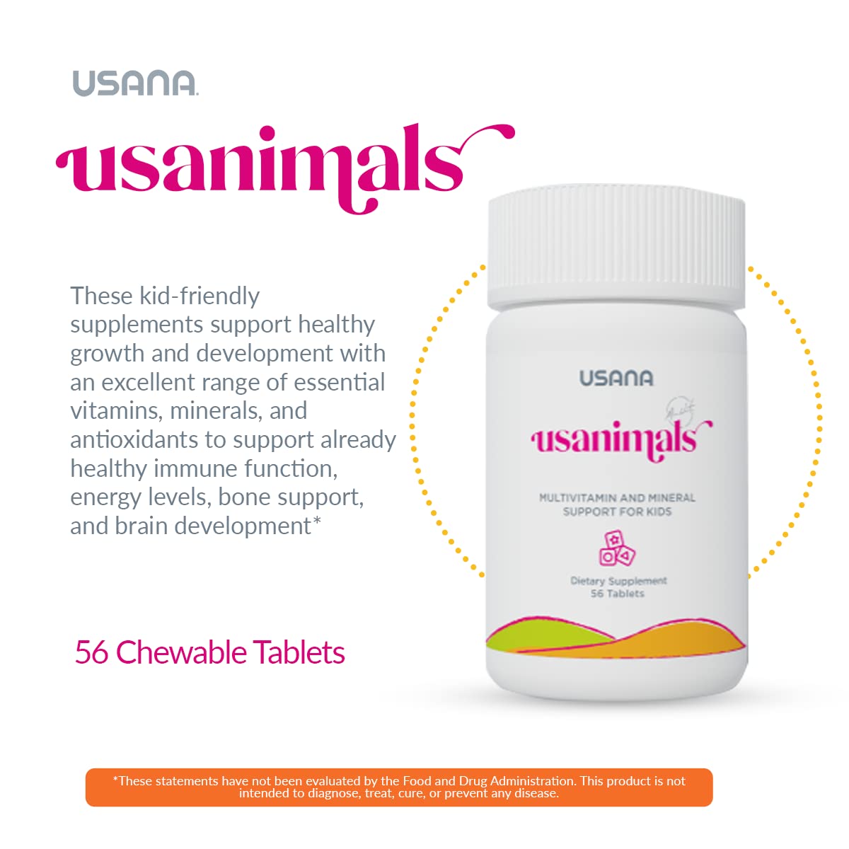USANA Usanimals Multivitamin for Kids Chewable Tablets 56 Count