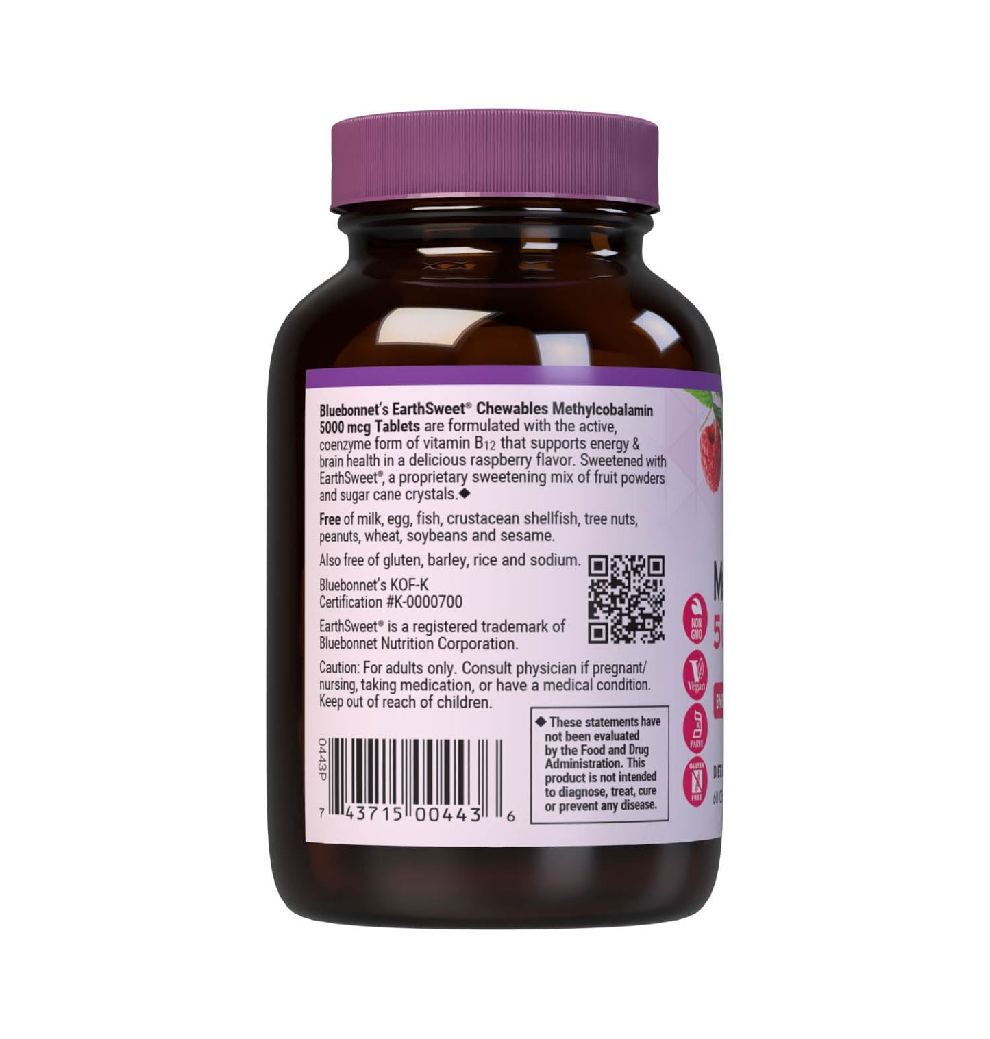 BlueBonnet EarthSweet Methylcobalamin 5,000 mcg Active Coenzyme Form of Vitamin B12 Tablet, 60 Tablets