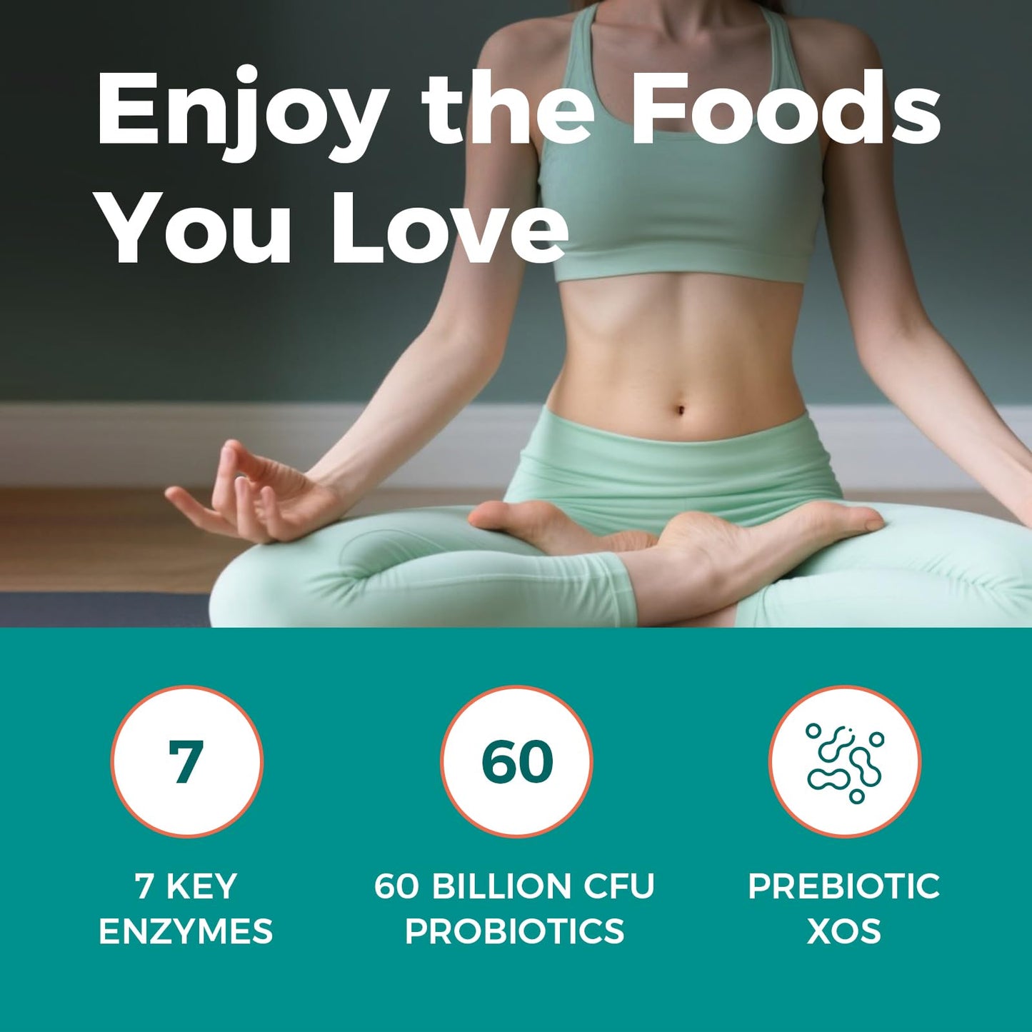 NewRhythm Digestive Enzymes 490 mg with Probiotics & Prebiotic, Plant Based, 7 Key Enzymes, Digestion, Nutrient Absorption, Protease Amylase & Lipase, 120 Capsules